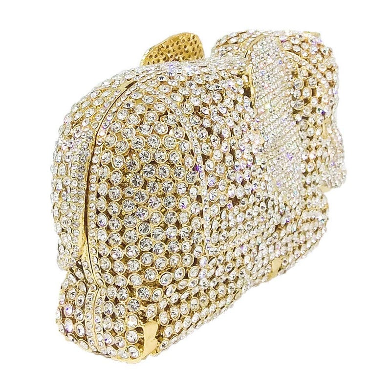 Boutique De FGG Elephant Clutch Purse Women Animal Rhinestone Evening Handbags Bridal Party Prom Crystal Minaudiere Bag,Mini,Gold - Image 5